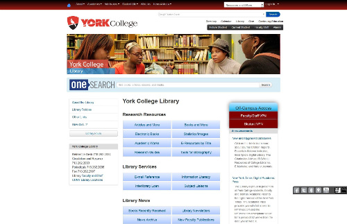 Screenshot of York library website in August 2015