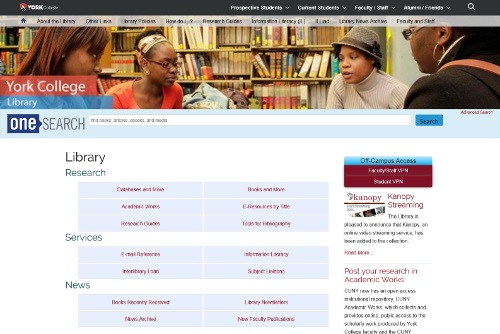 Screenshot of York library website in April 2017