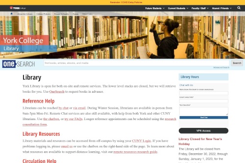 Screenshot of York library website in December 2022